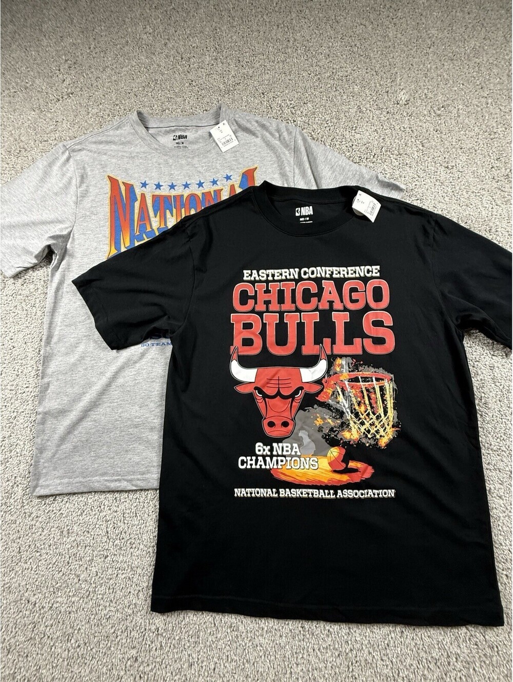 NWT NBA Chicago Bulls 2 Pack T Shirts Size Medium Black and Gray
